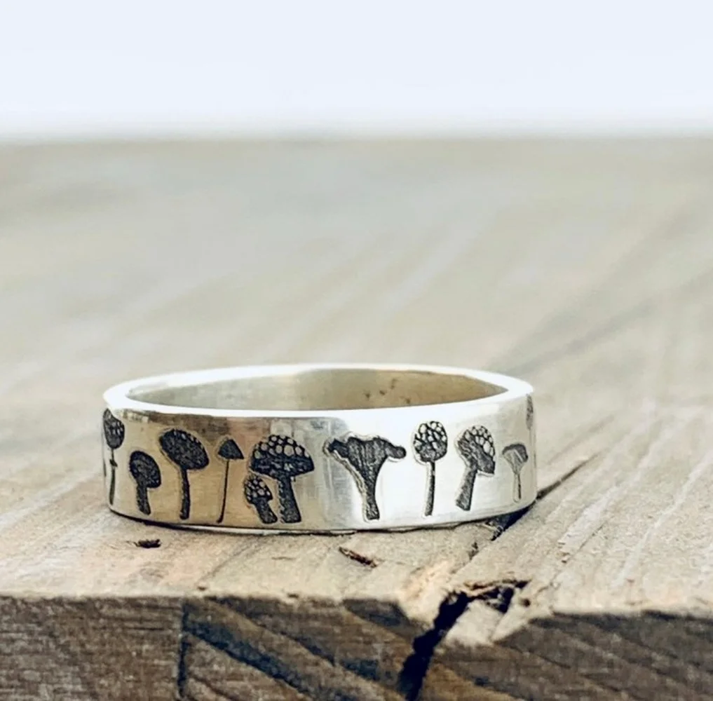 Finger Ring Wedding Ring For Women Girls Bohemian Handmade Carved Flower Vintage Mushroom