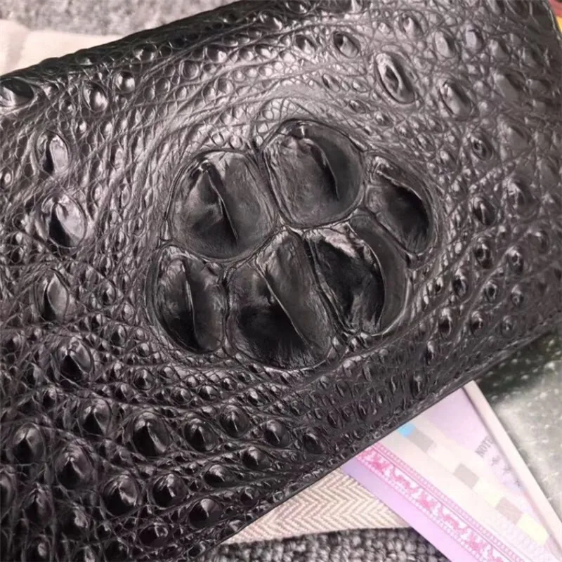 Кошелек из натуральной кожи для женщин из крокодиловой кожи высокого качества унисекс длинный женский кожаный бумажник клатч женский кошелек на молнии дневные клатчи черный