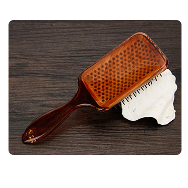 Hand Made Amber Air Cushion Hairstyling Paddle Brush Salon Detangler Brush Comb Spa Hair Massage Brush for Long Hair Anti-Static