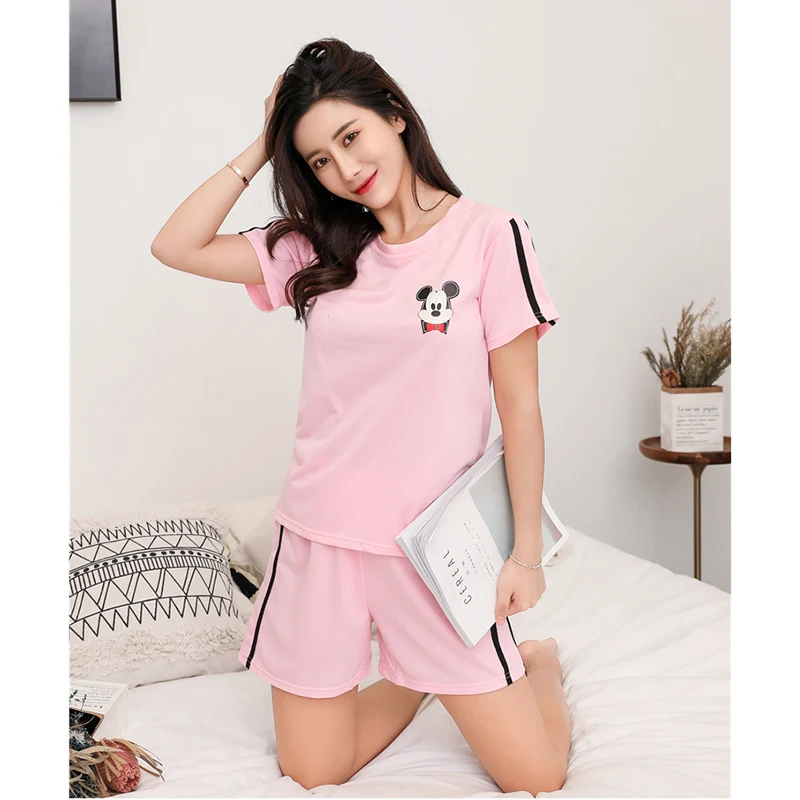 

Cute Mickey printed pocket pajamas women's summer short-sleeved suit student thin sports two-piece home service