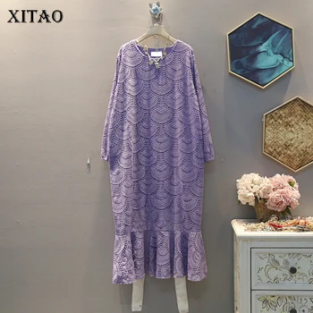 

XITAO Lace Pullover Dress Fashion New Women Pullover Pleated Hem Patchwork Small Fresh Minority Casual Loose Dress XJ3310
