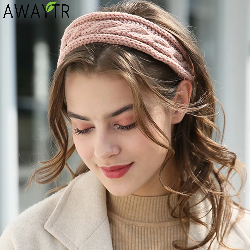 AWAYTR, шерстяные плетеные широкие повязки для волос для женщин, повязка на голову, аксессуары для волос, Корея, лента для волос, Цветочная корона, повязки на голову, обруч для волос