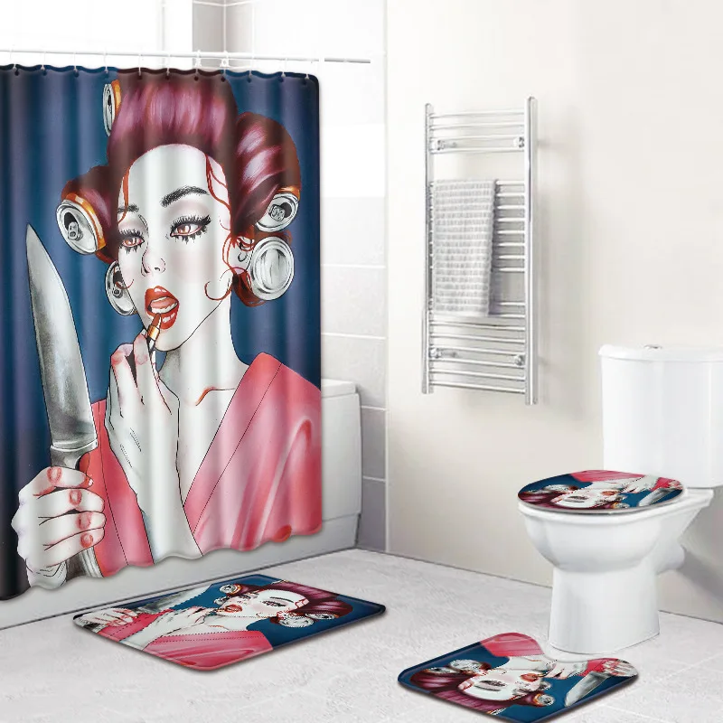 4 Pcs/Set Fashion African American Women Shower Curtains with Hooks Bath Rug Sets Non Slip Carpet Toilet Cover Mat Set | Дом и сад