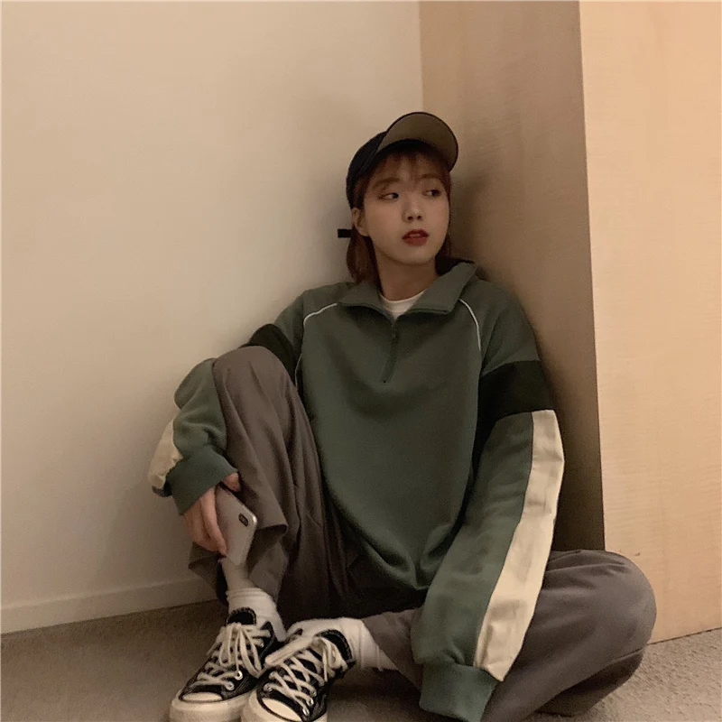 

2020 Autumn And Winter Stitching Contrast Color Pullover Sweatshirt Stand-Up Collar Jacket Jacket Coat