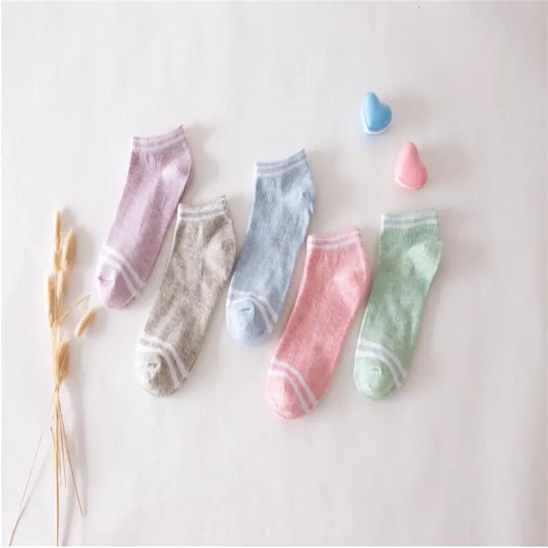 

Womens Socks Simple And Fresh Boat Socks Colored Cotton Two Bar Anti Friction Female Socks