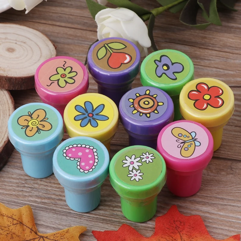 Kid Fun Cartoon Self Inking Rubber Stamps 10Pcs Scrapbooking Cute School Craft