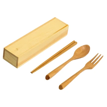 

Reusable Wooden Cutlery Set Portable Tableware Wooden Fork Spoon Chopsticks Set with Cutlery Box