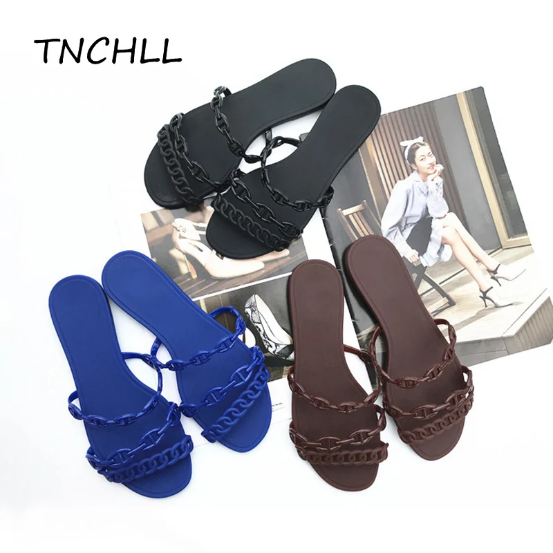 

Fashion Elegant Women Jelly Flip Flops PVC Transparent Non Slip Flat Slipper Comfortable Female Summer Beach Home Shoes SE5036