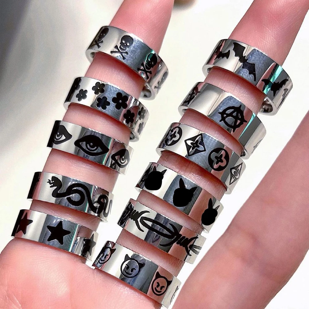 New Ins Hip-hop Punk Stainless Steel Butterfly Flame Ring Vintage Gothic Star Cross Rings For Women Men Couple Fashion Jewelry - Image 5