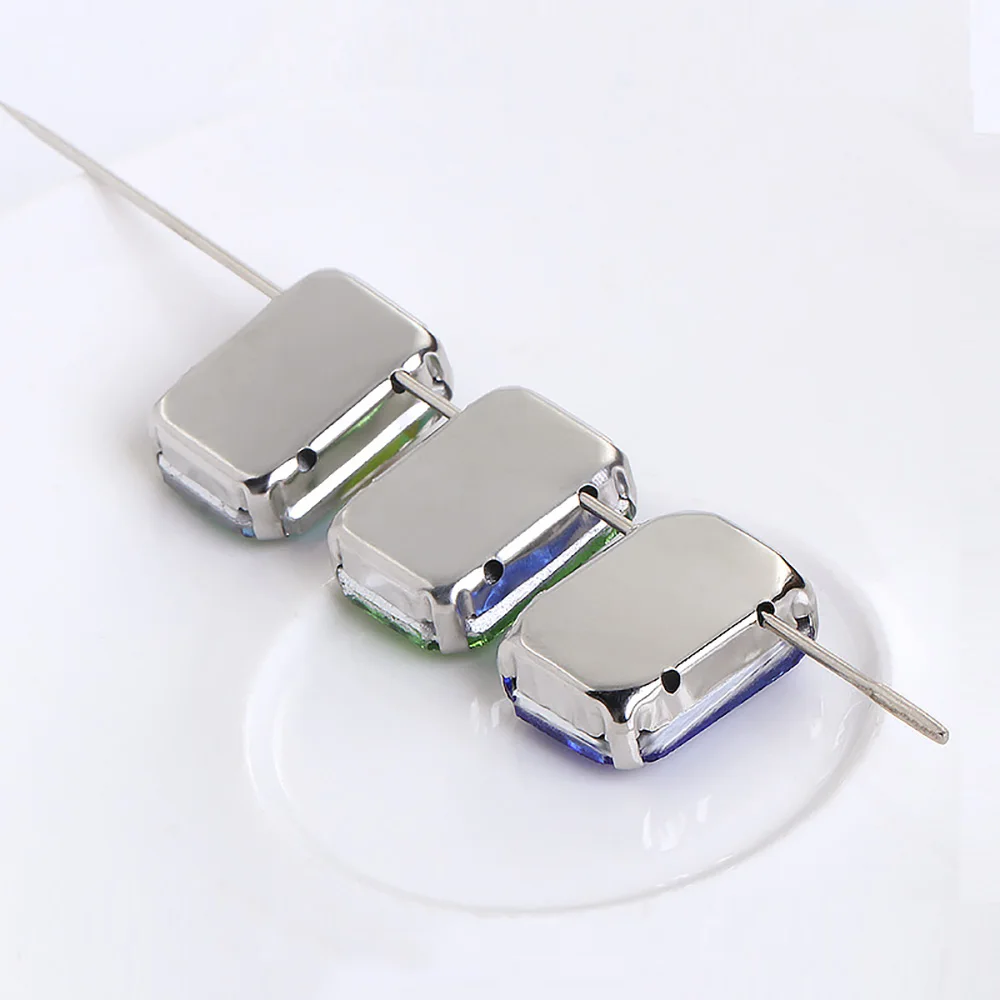 10x14mm 직사각형 클로 컵형 봉제용 라인스톤 글리터 유리 크리스탈 스트라스 스톤 비즈 공예 의류용 봉제 라인스톤