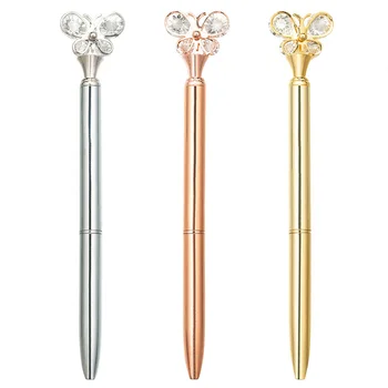 

Butterfly Ballpoint Pens Crystal Diamond Pen,3 Pcs Rose Gold and Silver Metal Pens School and Office Supplies with Black Ink