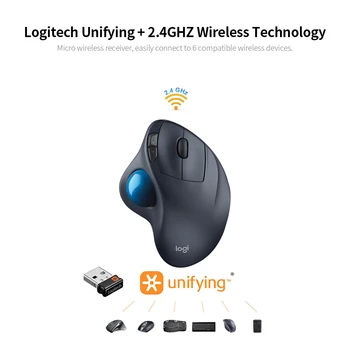 

Logitech M570 Wireless Trackball Mouse Laser Wireless Drawing Mouse 2.4G Wireless Mouse with Unifying Receiver Grey+Blue