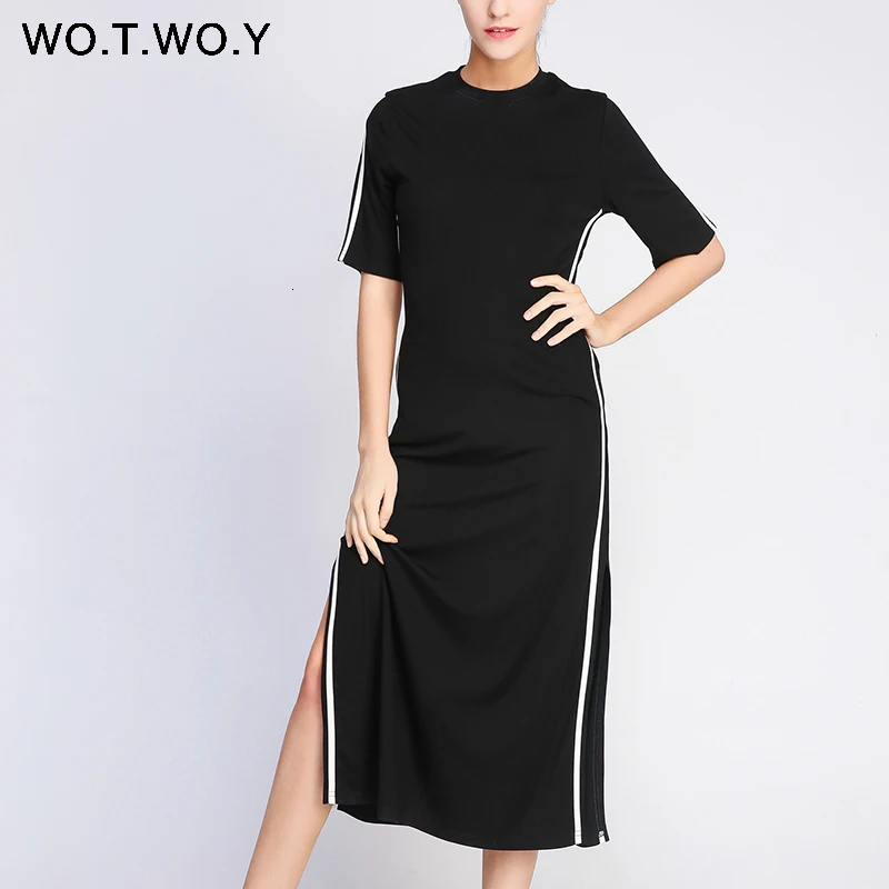 WOTWOY, летнее, ленточное, вязаное, длинное платье, женское,, повседневное, элегантное, с круглым вырезом, прямое, до середины икры, платье, черное, зеленое, женская одежда