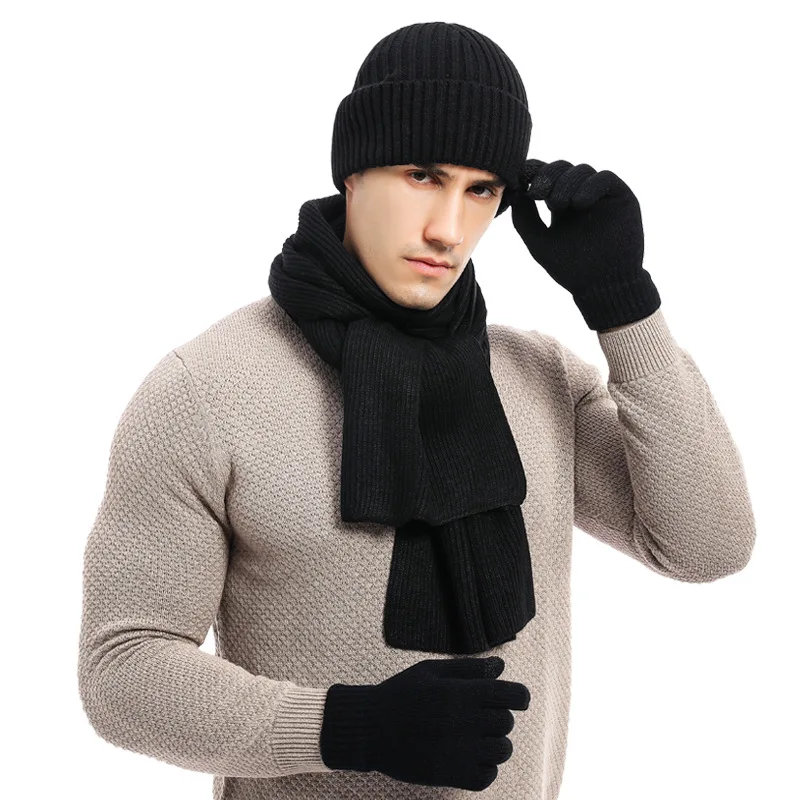 Ensemble bonnet, écharpe et gants en laine tricotée pour hommes, loisirs  quotidiens, ski, camping, pêche, chaud, hiver, 2020, 3 pièces - AliExpress