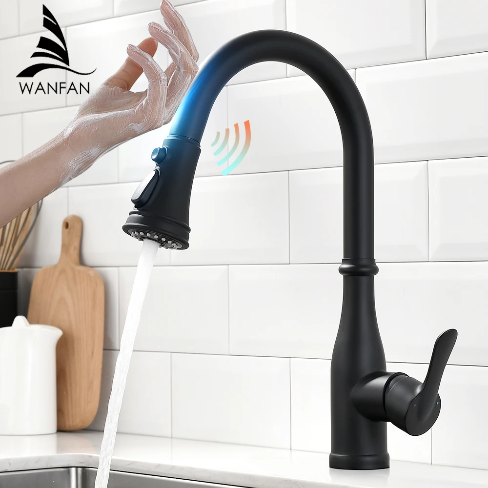 Pull Out Black Sensor Kitchen Faucets Stainless Steel Smart Induction