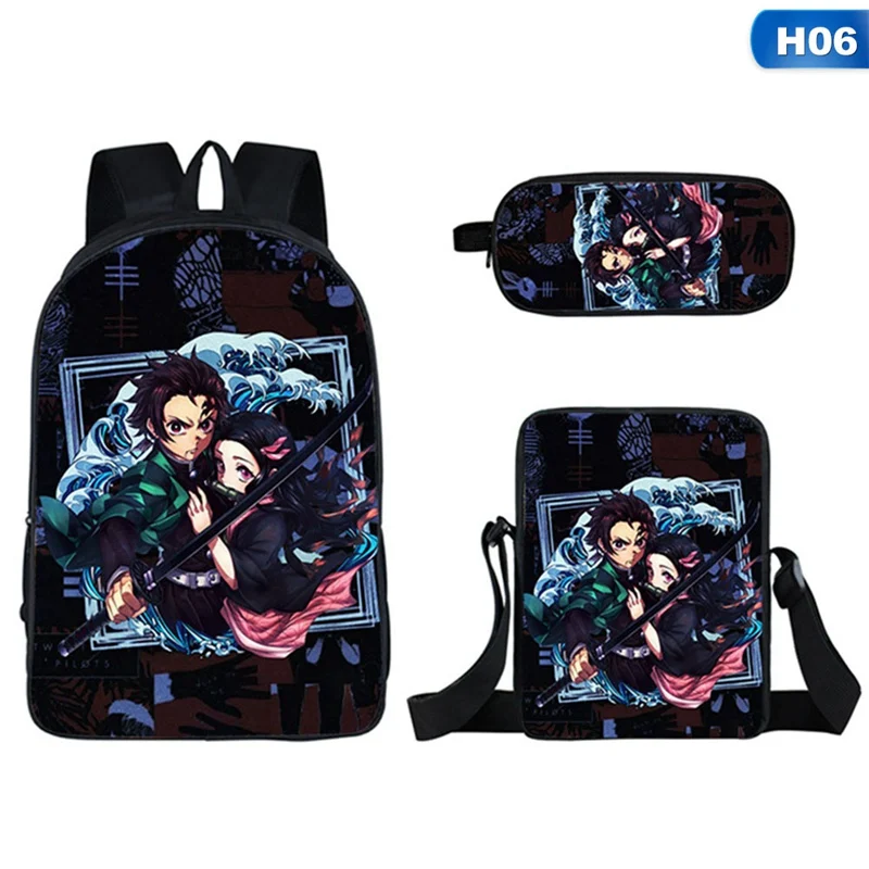 3 шт./компл. демон убийца: Kimetsu без Yaiba рюкзак модные женские туфли Для мужчин Школьные сумки Сумки для книг Водонепроницаемый дорожные сумки - Цвет: BG4256H06
