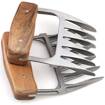 

Metal Meat Claw, 1 Pair 18/8 Stainless Steel Meat Fork with Wooden Handle, Minced Meat Claw, (2 Pieces)