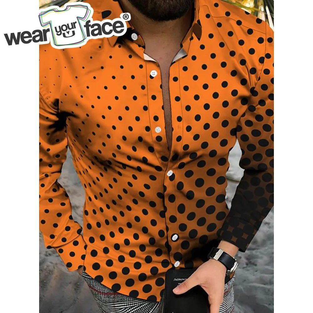 Colors Gradient Points 3D All Over Printed Hawaiian Casual Button Up Dress Shirts Full Sleeve Office Streetwear Men Clothing