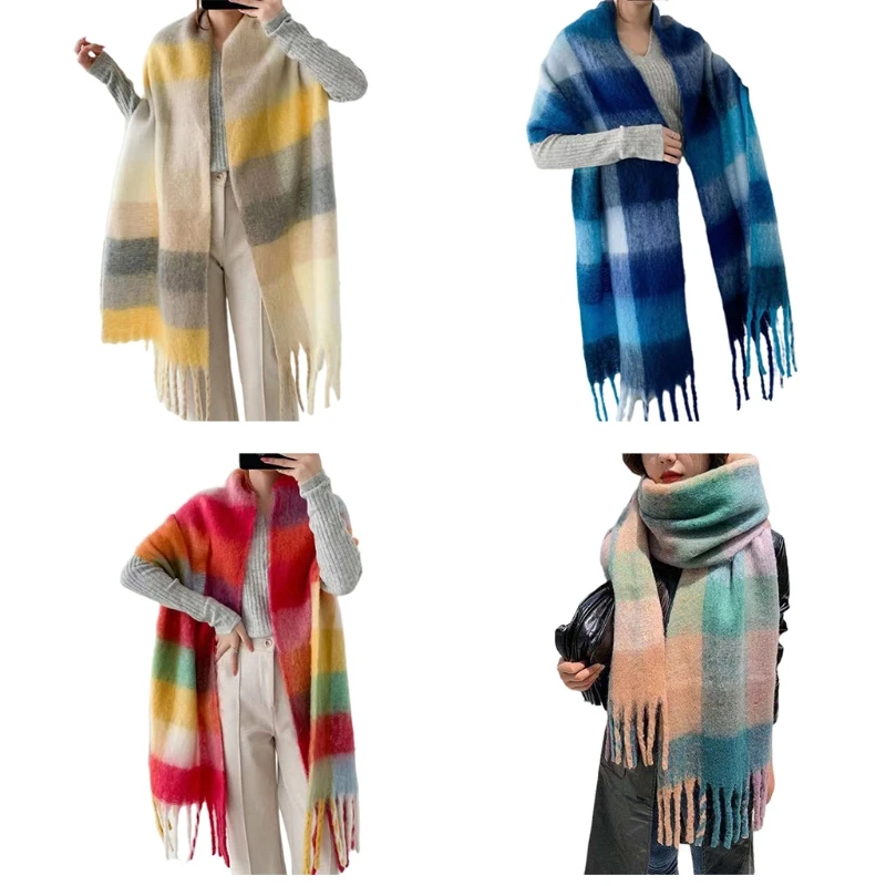 

Women Lattice Printed Pattern Color Matching Scarfs Large Warm Shawl for Winter