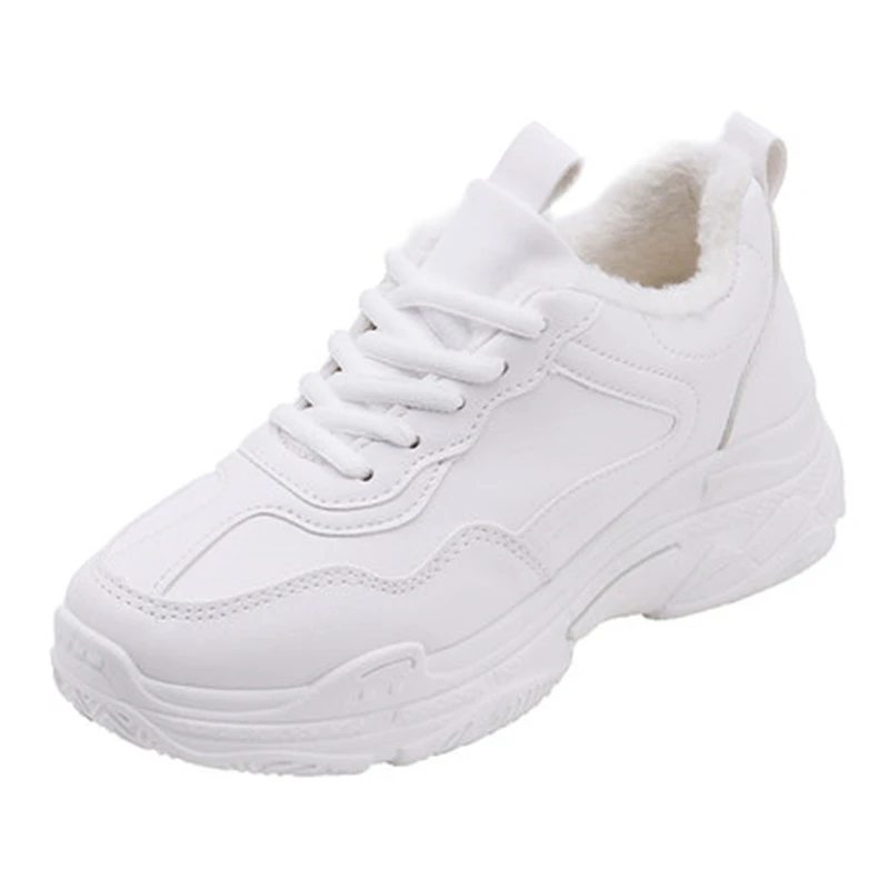 white fur Женские кроссовки на платформе; Новинка года; зимняя обувь; женские белые кроссовки; обувь для школьников на каждый день; плюшевая теплая Осенняя обувь для папы на меху; AG-88 - Цвет: white fur