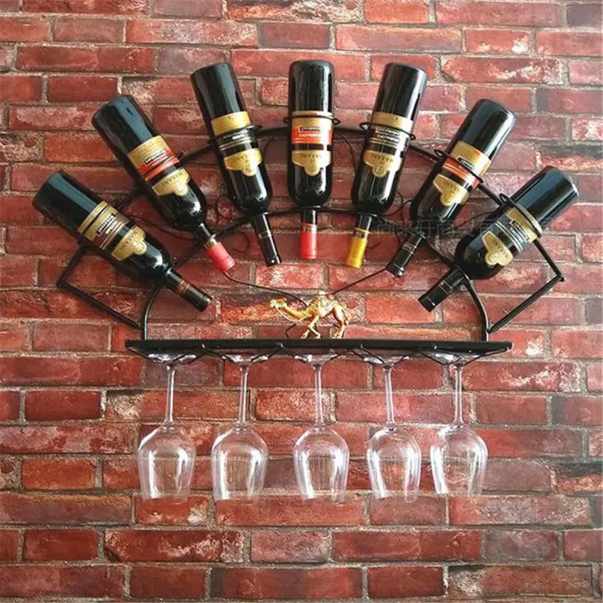 

European iron wall wine rack pendant creative wrought iron bar decoration rack wall hanging display wall wine rack