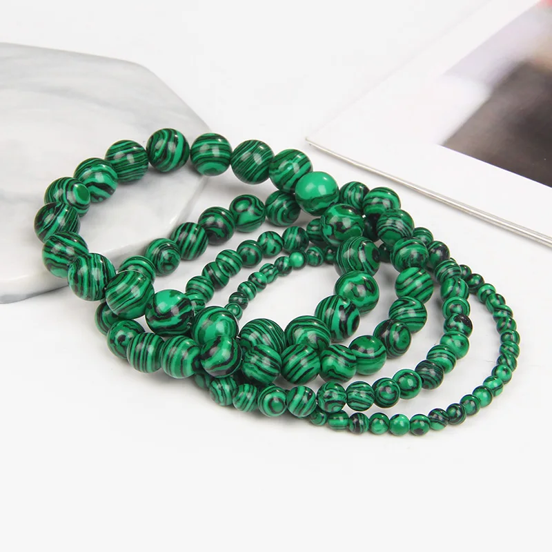 Natural Green Malachite Stone Bracelet 4/6/8/10mm Handmade Round Beads Bracelets Couple Energy Yoga Bracelet Men Women Jewelry mens bangle bracelet
