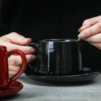 

280ml Japanese Art Ceramic Retro Concentrated Latte Cup American Luxury Coffee Mug with Saucer Home Afternoon Tea Flower Tea Cup