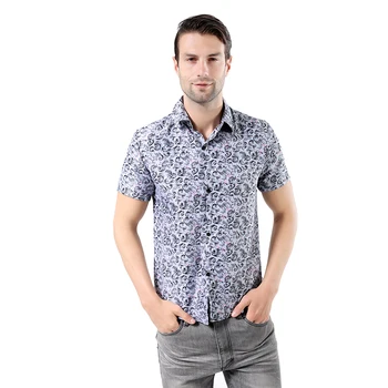 

Summer Men's Cotton100% Casual Floral Shirt with Short Sleeves Men Shirts