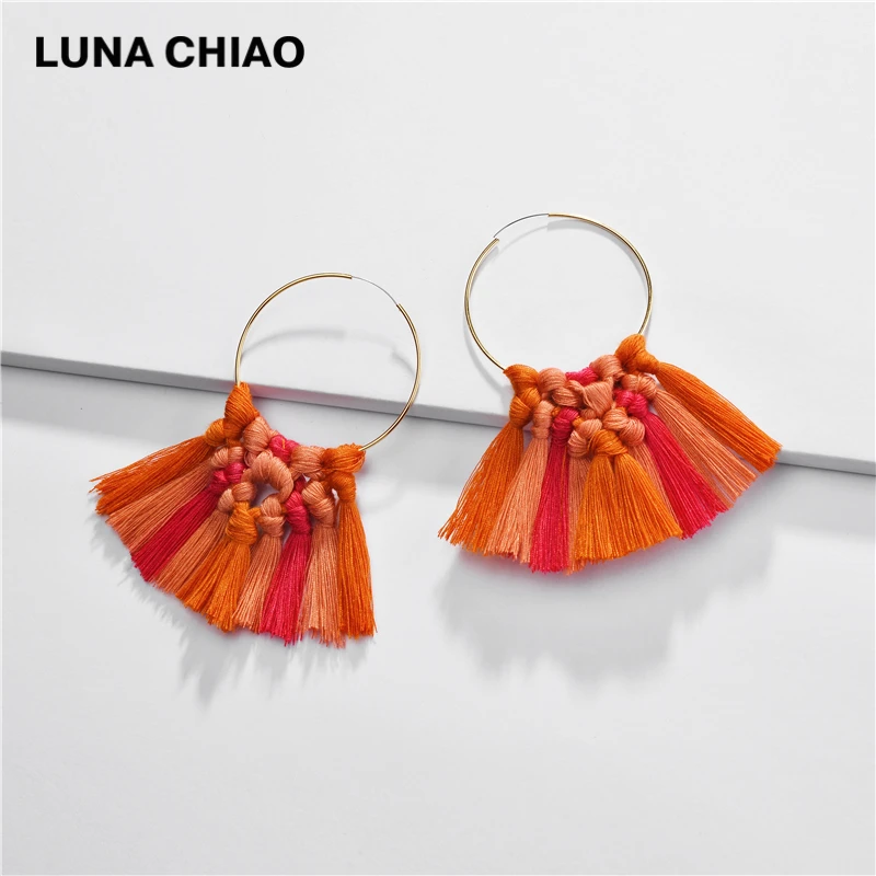 LUNA CHIAO BOHO богемные красочные кисточкой серьги медные проволочные обручи для женщин - Окраска металла: pink