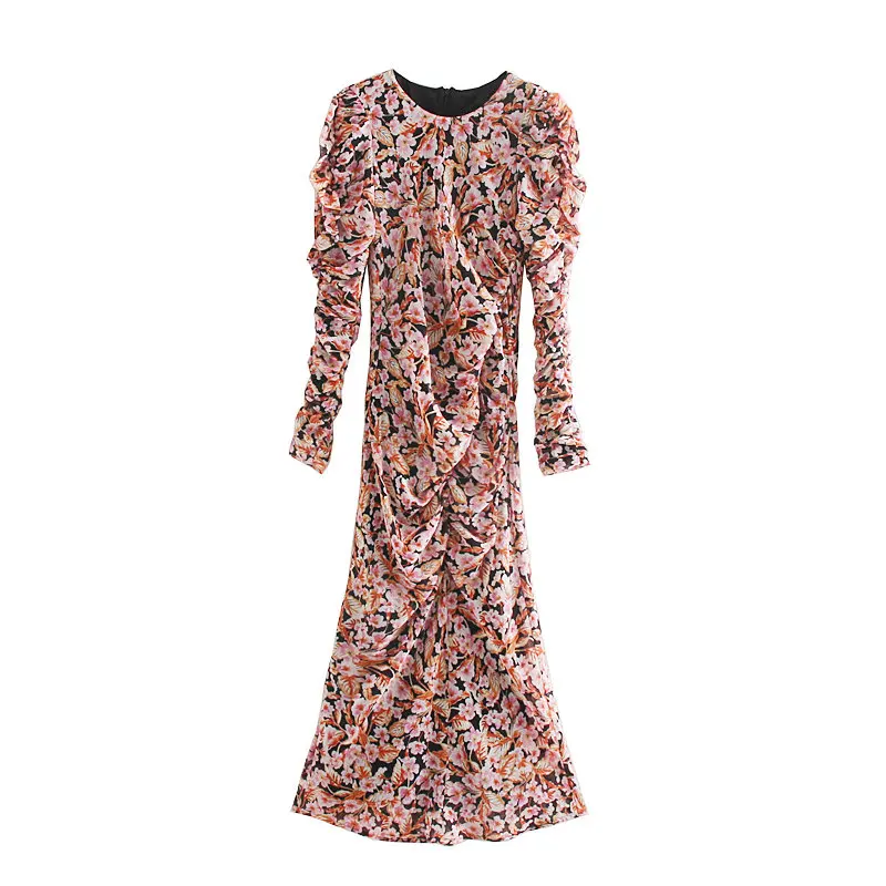 Женское осеннее платье ngland винтажное Цветочное платье с круглым вырезом и длинным рукавом vestidos de fiesta de noche vestidos Вечернее платье - Цвет: redhua