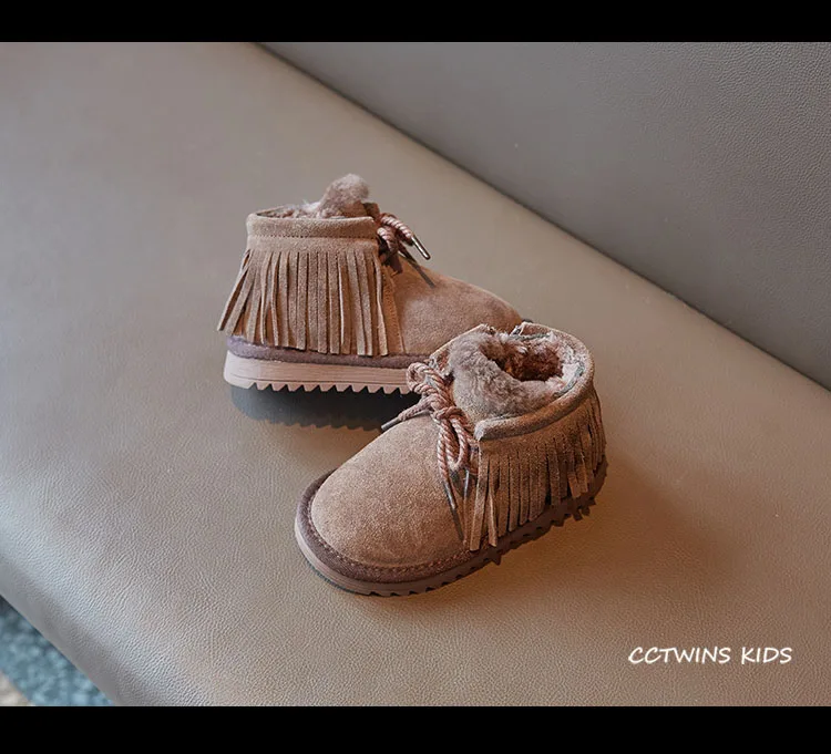 CCTWINS/детская обувь; коллекция года; зимняя детская брендовая замшевая теплая обувь; модные детские зимние ботинки; Модные ботильоны с кисточками для девочек; SNB098