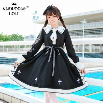 

Gothic Victorian Lolita Dress Anime Cosplay Costume Cross Vintage High Waist Holiday Party Dress Black Lolita Japanese Uniform