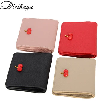

DICIHAYA Genuine Leather Women Small Wallet Cowhide Ladies Simple Small Cherry Short Wallet Leather Buckle Ultra-thin Multi-card