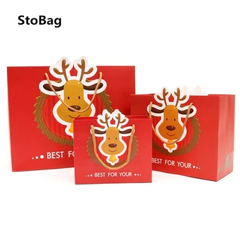 

StoBag 10pcs/Lot Red Christmas Handle Bags Child Favor Gift Party Candy Packaging Supplies Best For Your Home Celebrate