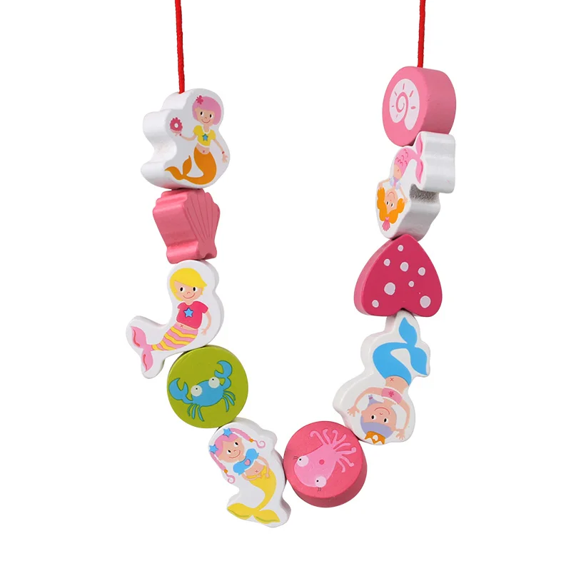 Wooden toys baby DIY toys wooden beaded building block toys mermaid beaded stringing children learning early education gifts