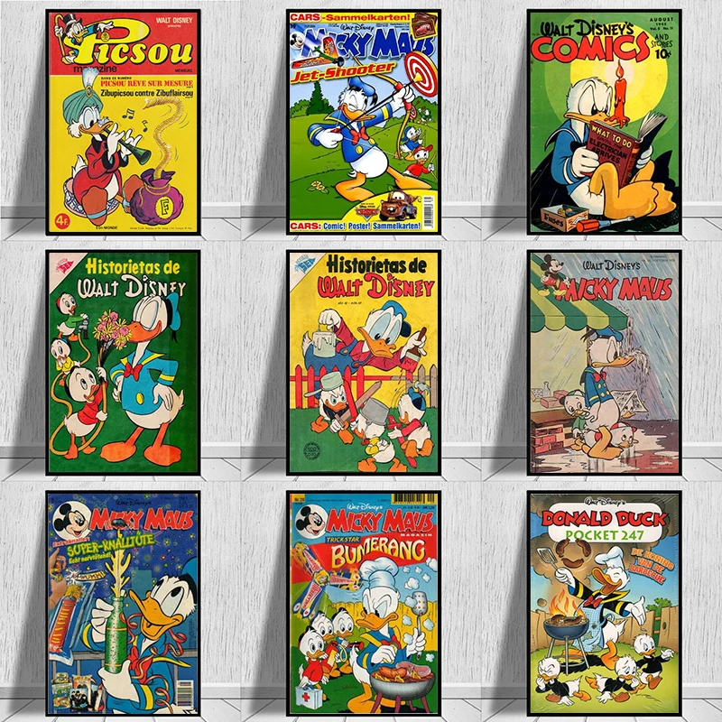 

Disney Canvas Painting Classic Animation Donald Duck Retro Cartoon Posters and Print Wall Art Picture for Living Room Home Decor