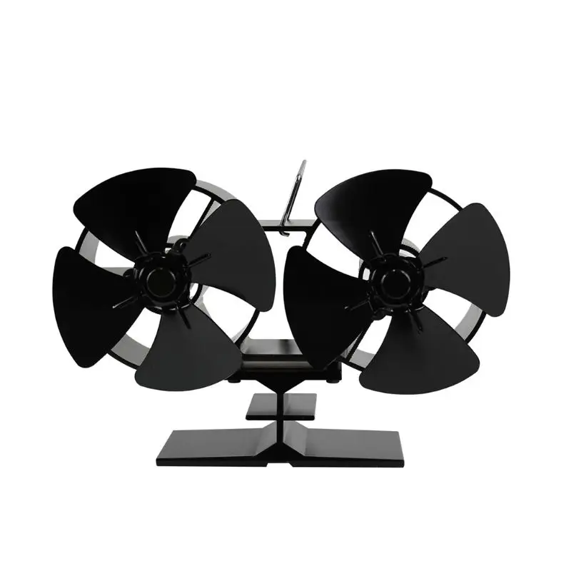 Dual Head 8 Blades Powered Stove Fan Aluminium Silent Eco-Friendly for Wood Log Burner Fireplace Ecofan - Цвет: Черный
