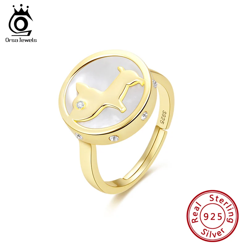 ORSA JEWELS Adjustable Ring 925 Sterling Silver Mother of Pearl Shell 14K Gold Plated Puppy Finger Band Pet Memorial Gift EQR13 | Украшения