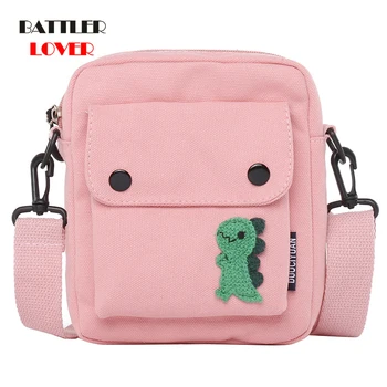 

Mini Cute Cartoon Dinosaur Design Canvas Bags Cellphone Bag for Women Student Crossbody Zipper Shoulder Handbags Flaps