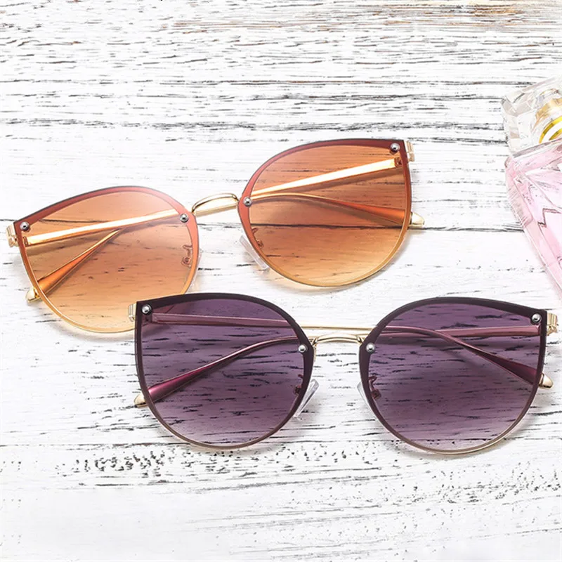 

NYWOOH Vintage Rimless Cat Eye Sunglasses Women Brand Designer Gradient Sun Glasses Retro Ladies Matal Frame Eyeglasses UV400