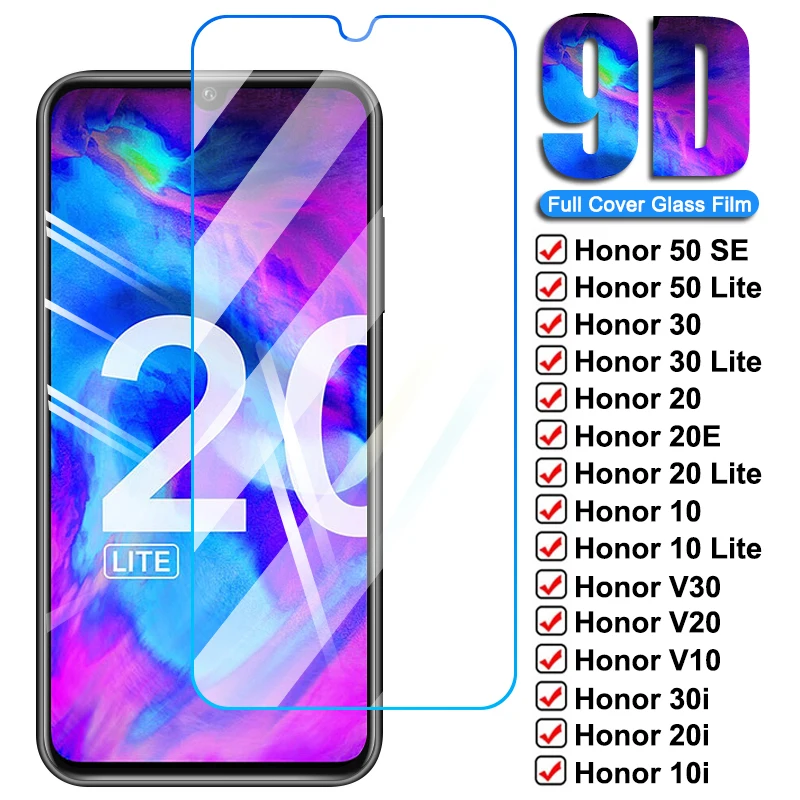 9D полное закаленное стекло для Honor 50 SE 30 20 Lite 30i 20i 10i 20E защита экрана 10 9 V30 V20 V10