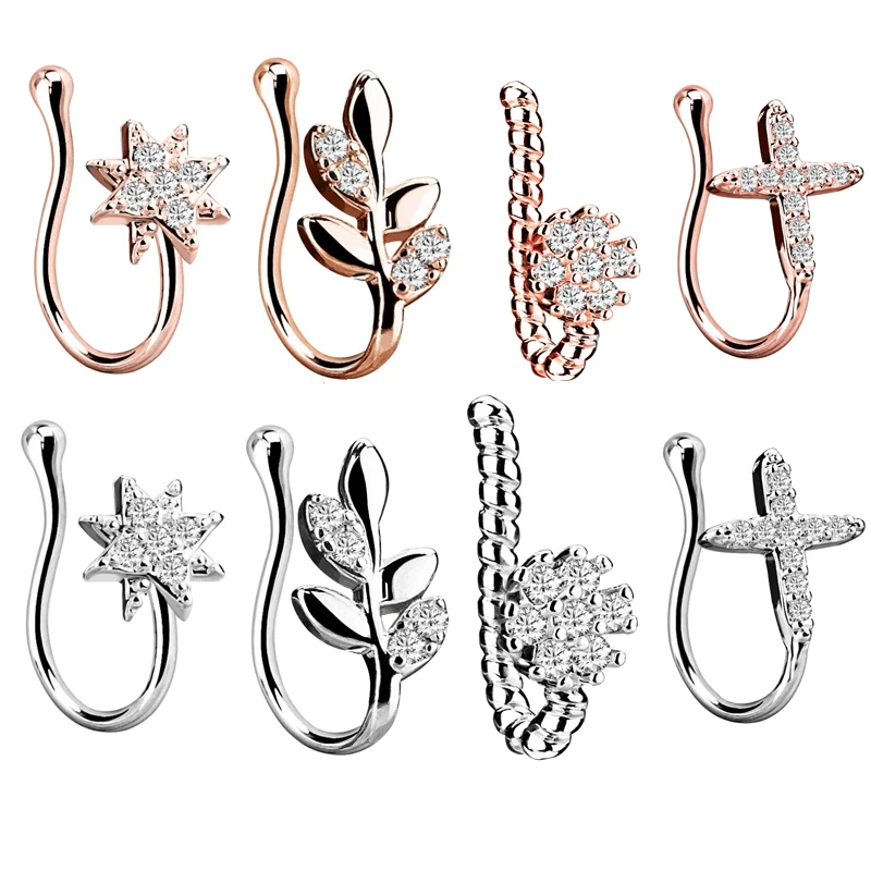 Кристалл No-Пронзительный нос клип Shellhard Серебряный лист цвета розовое золото