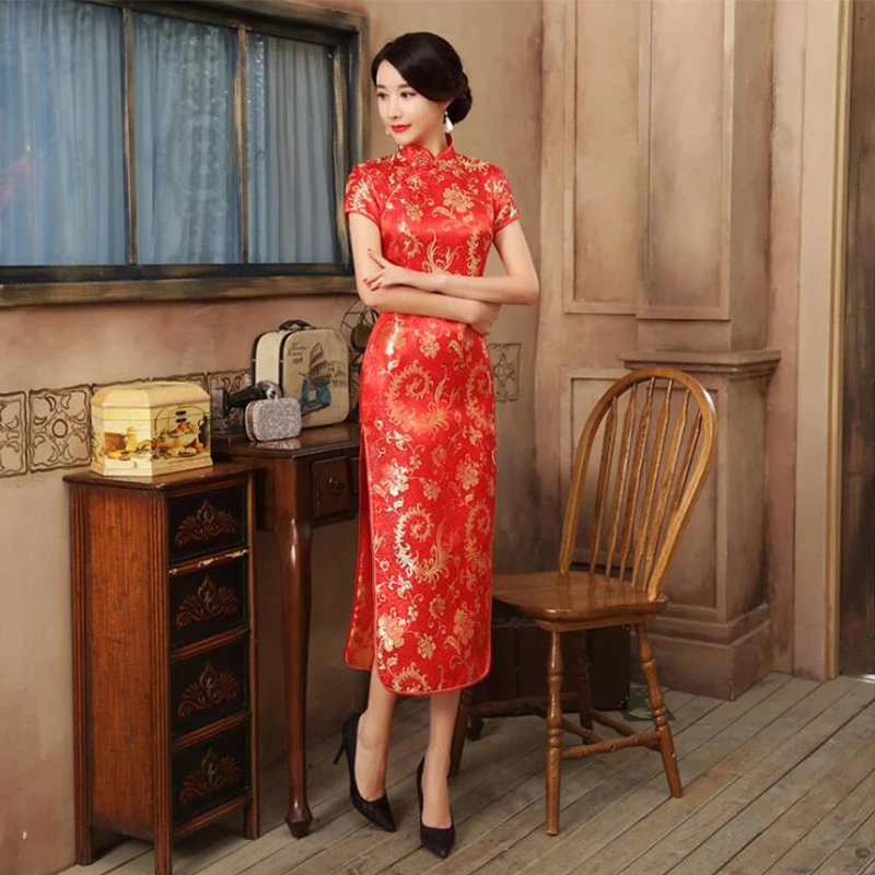 Китайское традиционное китайское платье Ципао женское платье Ципао с коротким рукавом длиной до колена платье с принтом S-6XL