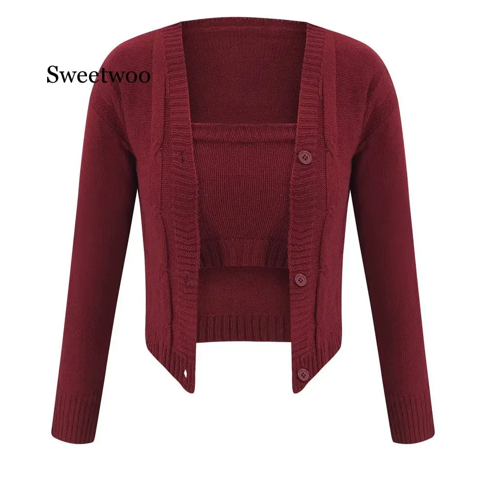 3 piece set women set outfits suit Fashion Women's Solid Color Knit Suit Dew Navel Sexy Casual Three-Piece