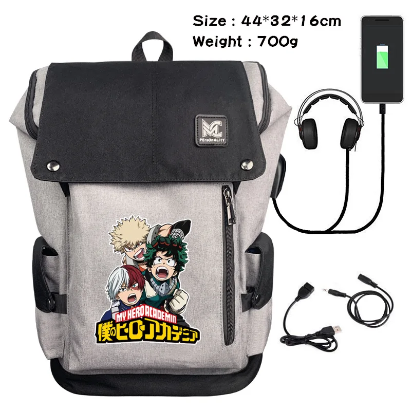 

My Hero Academia Anime Backpack Women Bagpack Bakugou Katsuki Schoolbags Men USB Charging Laptop Backpack Travel Bags