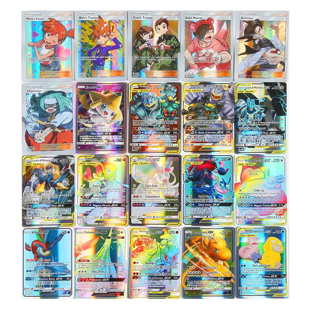 100 шт Новое поступление Pokemones карты игры битва 45GX 49tag команда 6 тренер карты с коробкой