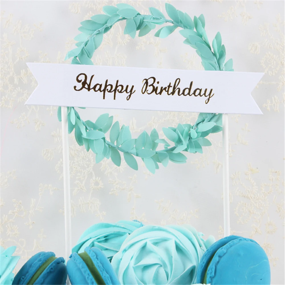 Wreath Collection Cake Topper Green Leaf Pearl Lovely Gift Feather Flower Dessert Decoration Birthday Party 1pcs Happy Party Diy Decorations Aliexpress