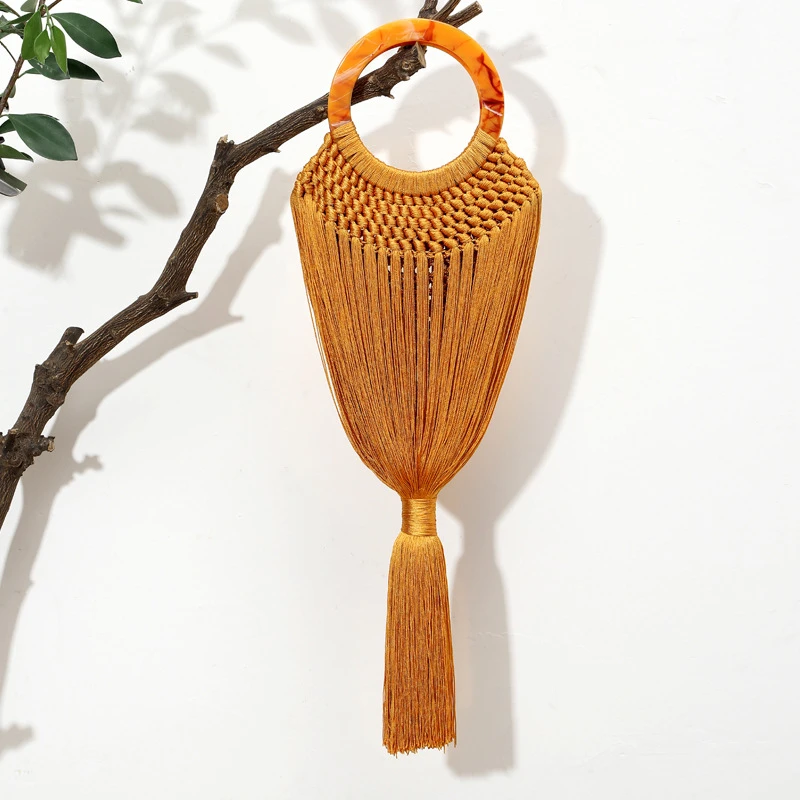 

Luxury Acrylic Handle Women Tassel Body Handbags Women Handmade Woven Ring Handle Tote Bags Designer Summer Bohemian Beach Bags