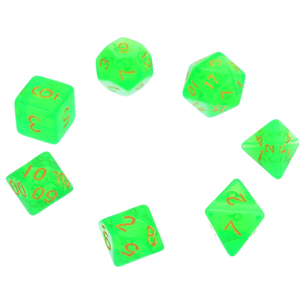 New Style 7Pcs/set Green Translucent Polyhedral Dices Set For RPG DND Game Dice Set with Dice Bag