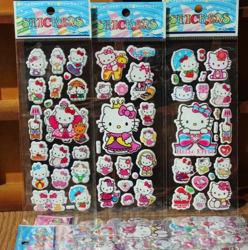 Комплект из 3 предметов, 6 шт./компл. кот Рисунок «hello kitty» с рисунком из аниме «Хелло Китти» объемная наклейка для детей ПВХ образования коллекция игрушек - Цвет: 3Pcs random